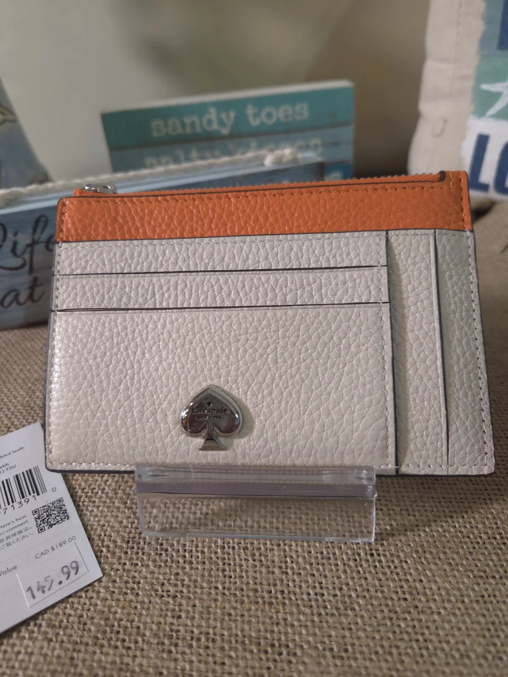 kate spade cream and orange leather card holder